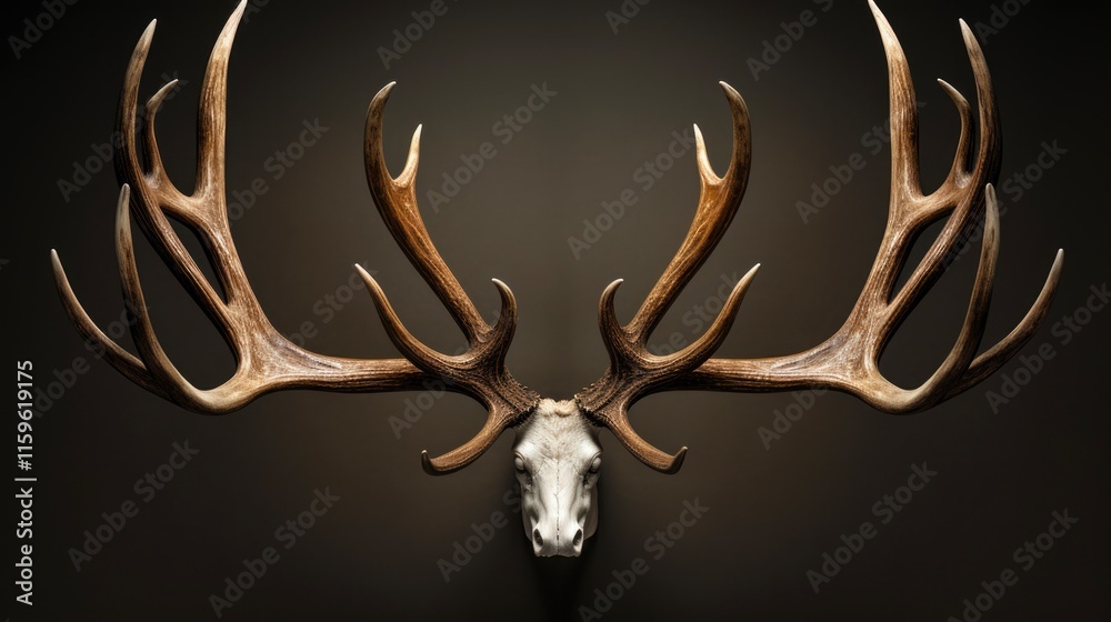 Fototapeta premium Beautiful Whitetail Deer Antlers as Decoration: Magnificent Brown Buck with Large Antlers