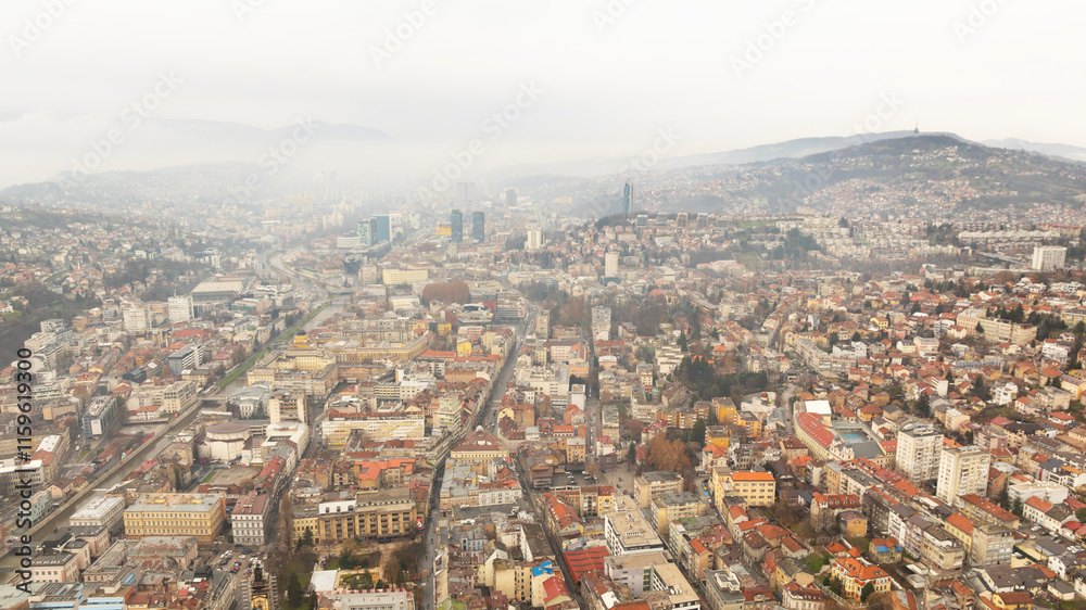 Aerial view of Sarajevo in Bosnia and Herzegovina Aerial view of Sarajevo in Bosnia and Herzegovina