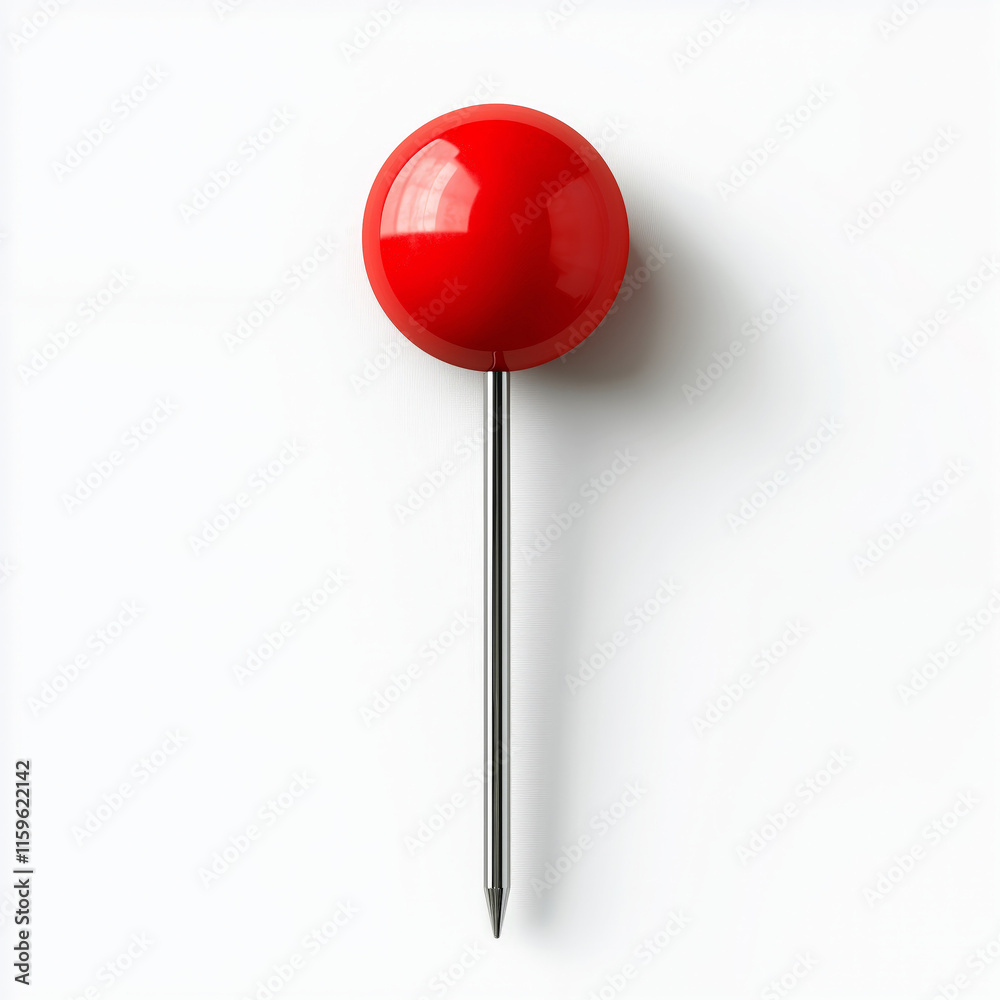 single red pushpin with a metallic tip placed on a plain white background. The bright red head creates a bold contrast against the white surface, emphasizing its simplicity and utility single red pushpin with a metallic tip placed on a plain white background. The bright red head creates a bold contrast against the white surface, emphasizing its simplicity and utility