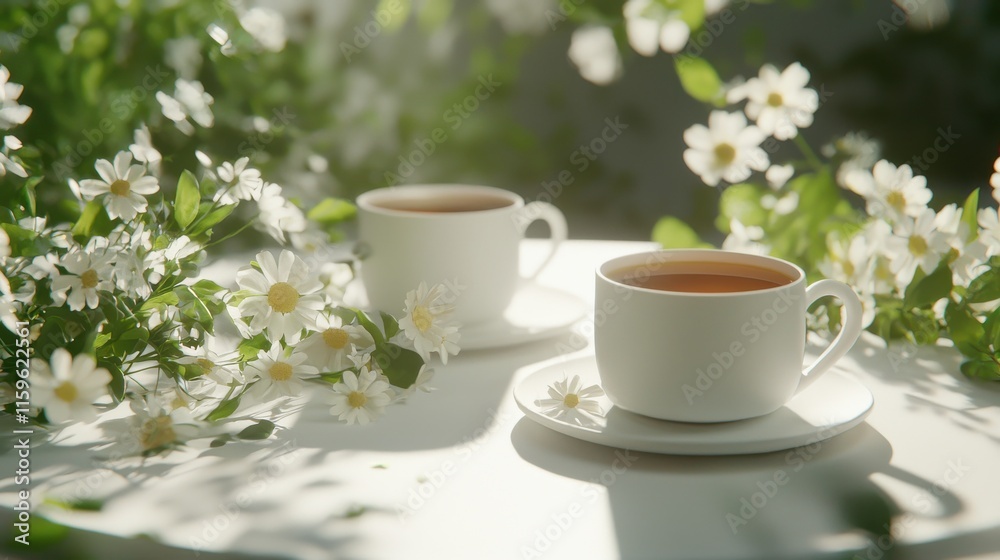 Nature-inspired tea experience serene garden high-resolution tranquil environment close-up view organic concept