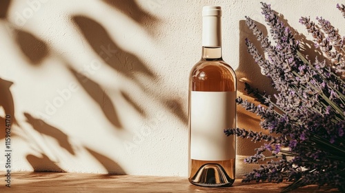 Provence Wine bottle in lights and shadows. Mockup banner photo