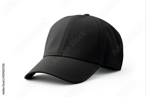 Blank Black Baseball Cap Isolated on White Background with Clipping Path. Perfect Template for Print Designs and Multicolored Customization Options photo