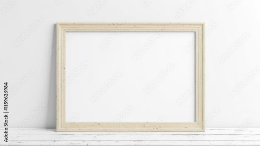 Fototapeta premium white sheet with wooden horizontal frame on white background