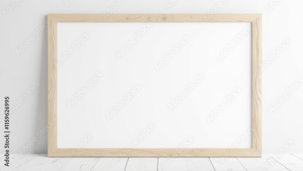 white sheet with wooden horizontal frame on white background white sheet with wooden horizontal frame on white background