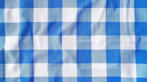Blue Gingham Tablecloth Background with Copy Space