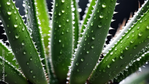 aloe with water drops close up. useful plant