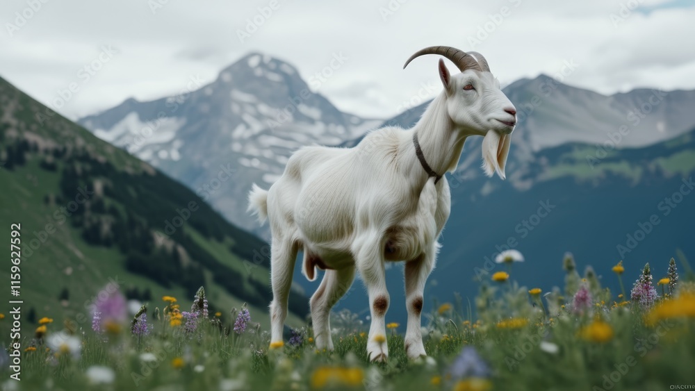 Obraz premium mountain goat grazing in the mountains