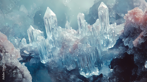Majestic ice crystals: stunning close-up of natural winter wonders. Frostweave. Illustration