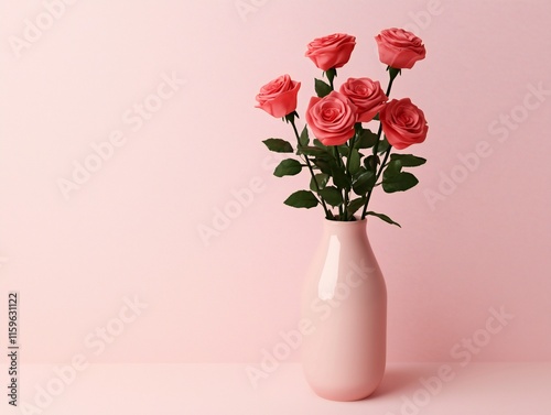 Valentine's Day Pink Roses in Vase Romantic Floral Still Life Pastel Background