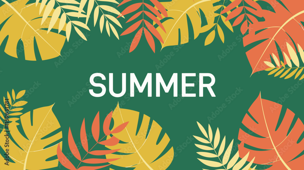 Minimalist Tropical Summer Design with Leaf Frame Minimalist Tropical Summer Design with Leaf Frame