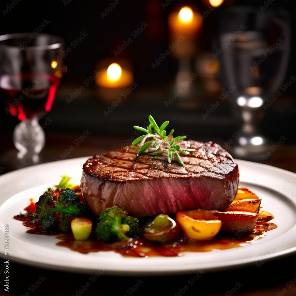 Deliciously cooked steak featured on a white dish, accompanied by seasonal vegetables and drizzled with savory sauce, appealing to food lovers and perfect for cookbooks or dining guides.