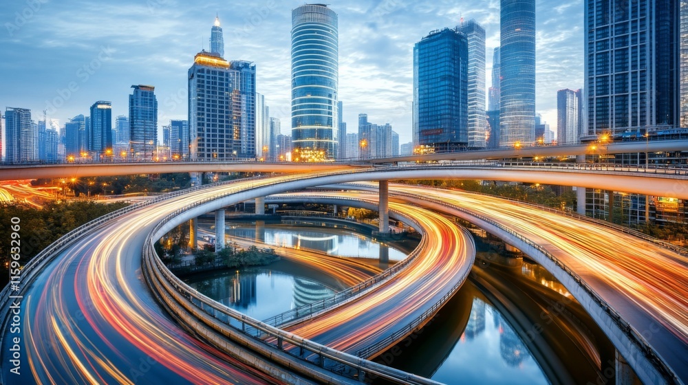 Fototapeta premium Reflective Urban Overpasses with Moody Evening Light