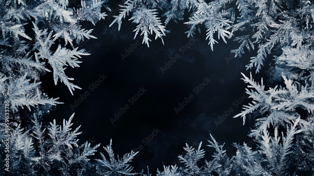 Ice crystal frame on black matte background. frostwork. Frostweave. Illustration Ice crystal frame on black matte background. frostwork. Frostweave. Illustration