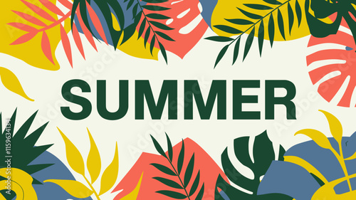 Wallpaper Mural Minimalist Tropical Summer Design with Leaf Frame Torontodigital.ca