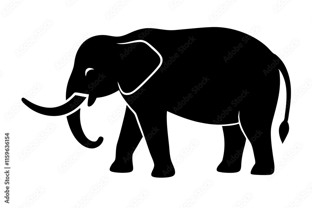 elephant black silhouette vector, Simple silhouette Design vector icon with white background elephant black silhouette vector, Simple silhouette Design vector icon with white background