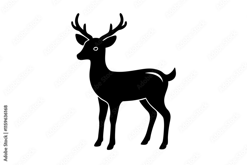 Obraz premium deer black silhouette vector, Simple silhouette Design vector icon with white background