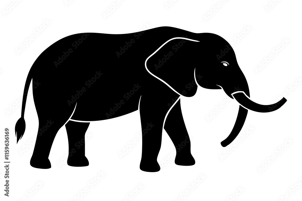 Fototapeta premium elephant black silhouette vector, Simple silhouette Design vector icon with white background