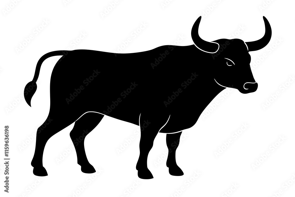 Bull black silhouette vector, Simple silhouette Design vector icon with white background Bull black silhouette vector, Simple silhouette Design vector icon with white background