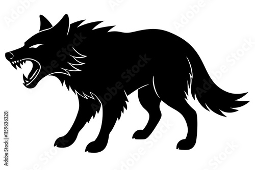  roaring wolf black silhouette vector, Simple silhouette Design vector icon with white background