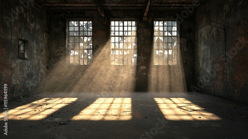 Sunbeams illuminate a derelict industrial building s interior.