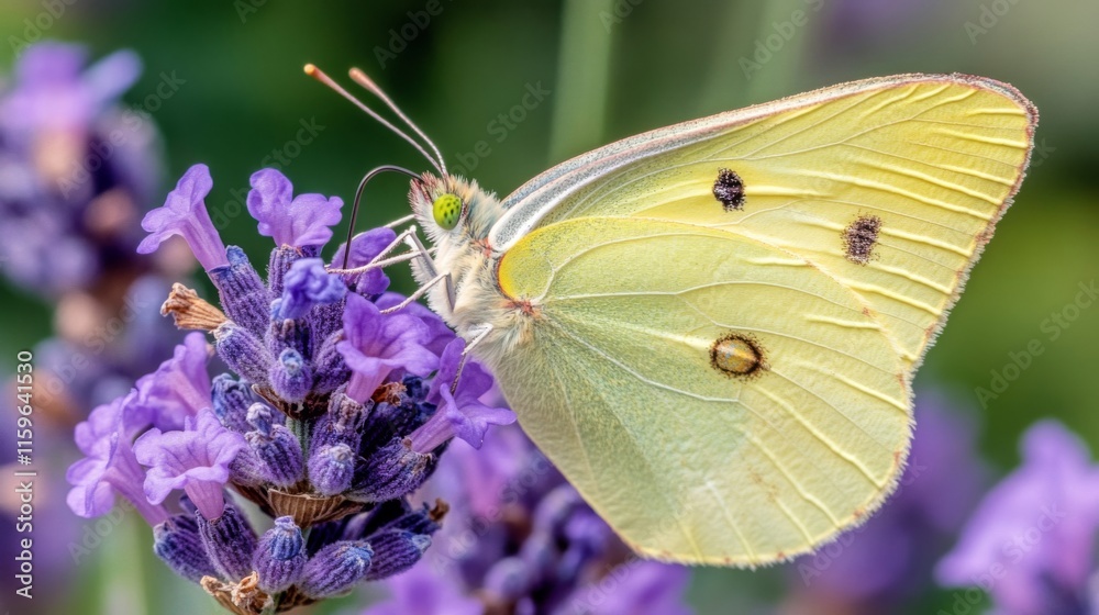 Pale Butterfly Feeding on Lavender Flowers Pale Butterfly Feeding on Lavender Flowers