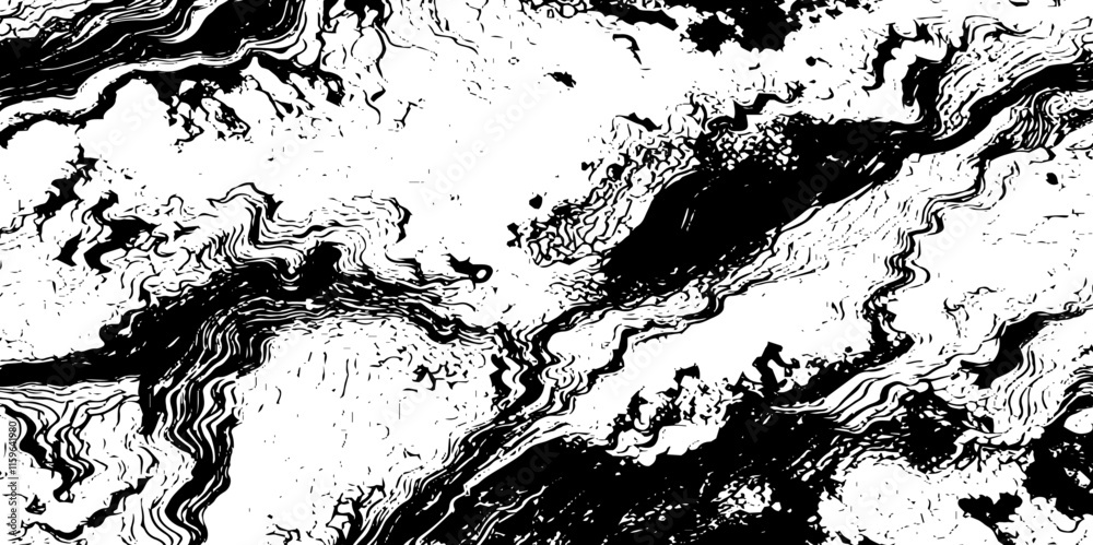 Naklejka premium Abstract grunge black and white wavey topography line geographic contour map background. 