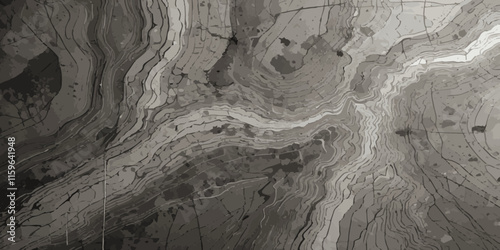 Abstract grey and white stylized topographic lines in contour map texture background.