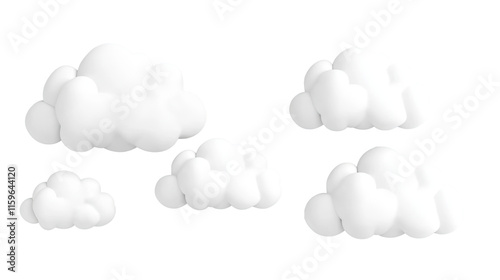 A collection of fluffy, white clouds against a transparent background, creating a whimsical and serene atmosphere ideal for various design projects. PNG on transparent background