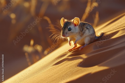 Detailed DSLR photo of kangaroo rat on sand dune at sunset photo