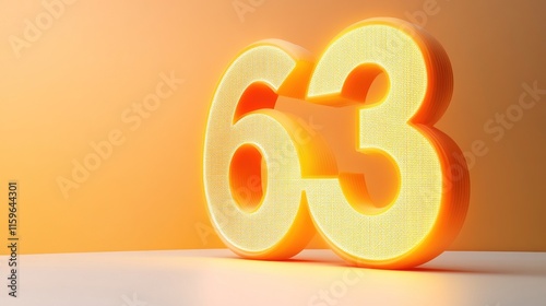 Glowing number 63 against an orange backdrop. photo