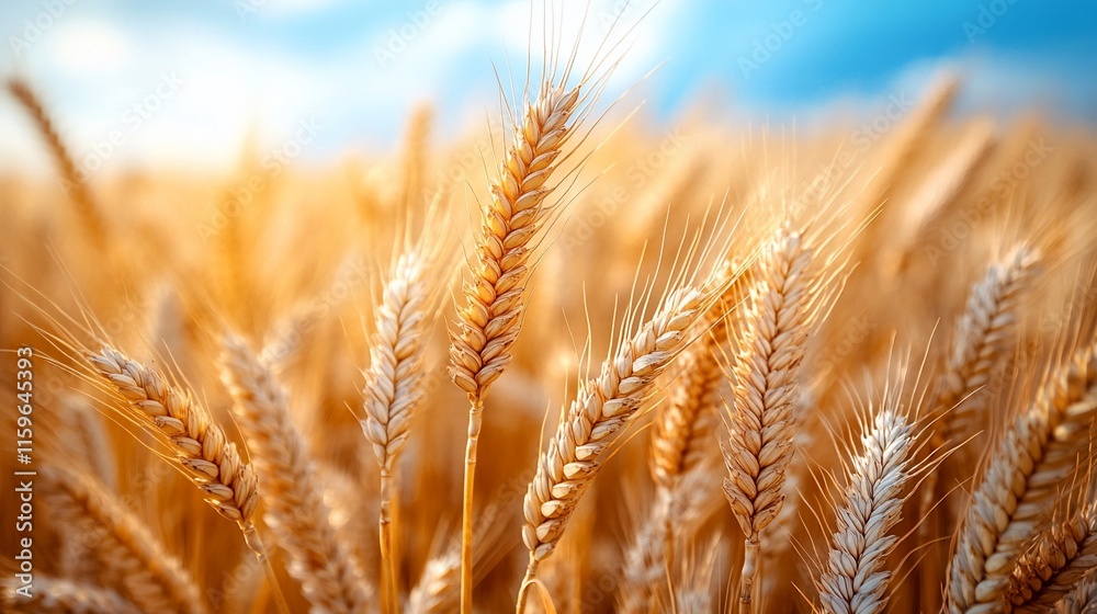 Fototapeta premium Golden Wheat Stalks Bask In Summer Sunlight