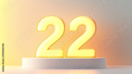 Glowing number twenty-two on white platform. photo