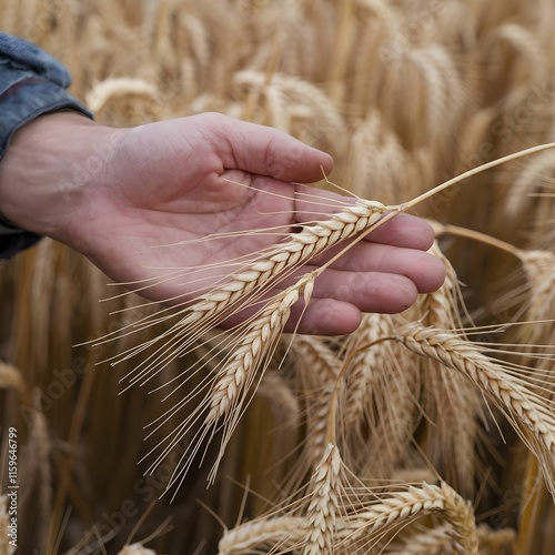 Hand Holding Wheat Stalks in Field photo