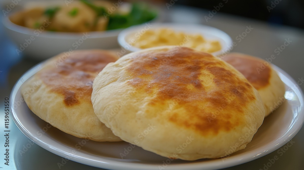 Golden Brown Pita Breads, Delicious Middle Eastern Cuisine Golden Brown Pita Breads, Delicious Middle Eastern Cuisine