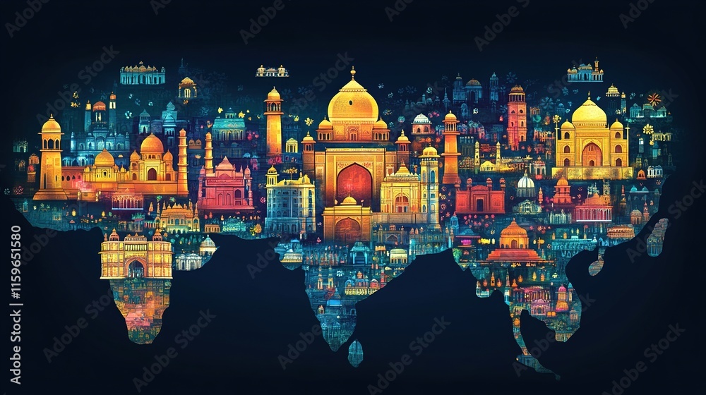 Naklejka premium India landmarks map illustration.
