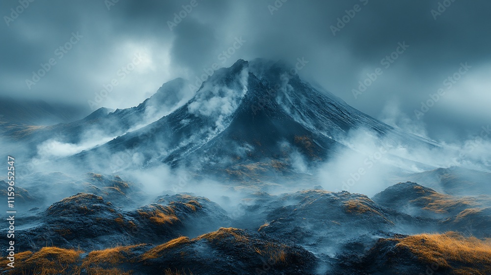 Misty Mountain Peak Steam Rising Landscape Misty Mountain Peak Steam Rising Landscape