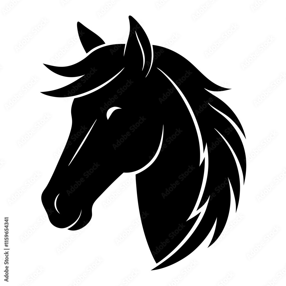 Fototapeta premium Horse Head black silhouette vector, Simple silhouette Design vector icon with white background
