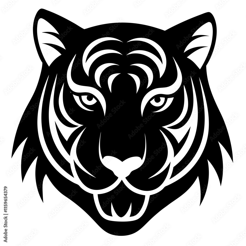 Fototapeta premium Roaring tiger head black silhouette vector, Simple silhouette Design vector icon with white background
