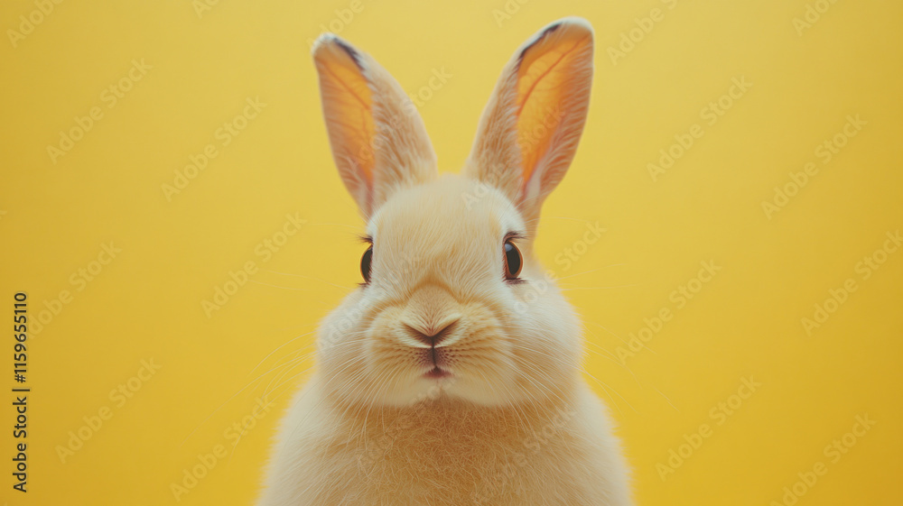 Cute rabbit with long ears on a yellow background. Cute rabbit with long ears on a yellow background.