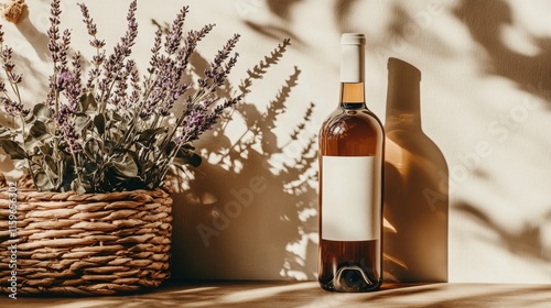 Provence Wine bottle in lights and shadows. Mockup banner photo