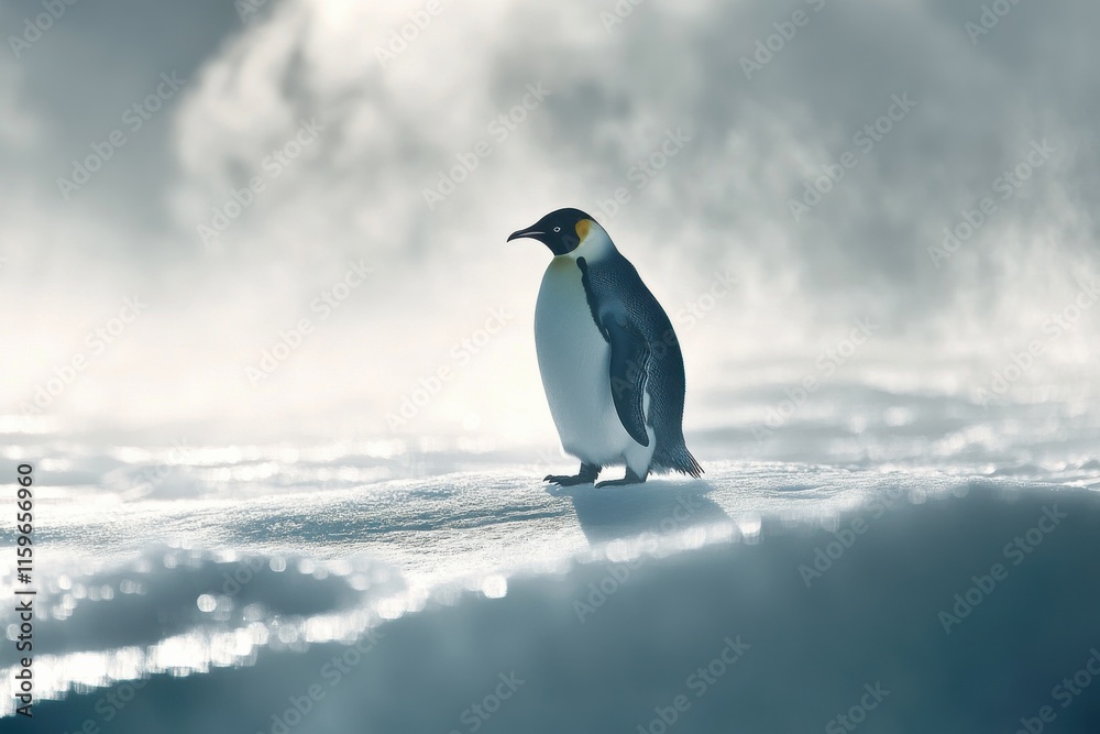 Obraz premium Emperor penguin on icy Antarctic floe isolated and resilient