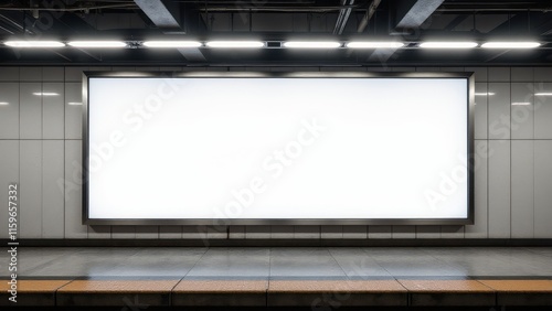 Subway station mockup with empty billboard for banner advertisement in a modern setting.