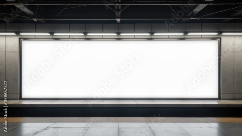 Subway station mockup with empty billboard for banner advertisement in a modern setting.