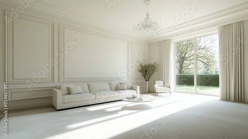 Wallpaper Mural Spacious and Elegant Living Room with Natural Light and Neutral Tones, Featuring Modern Sofa and Glass Doors Overlooking Serene Outdoor View Torontodigital.ca