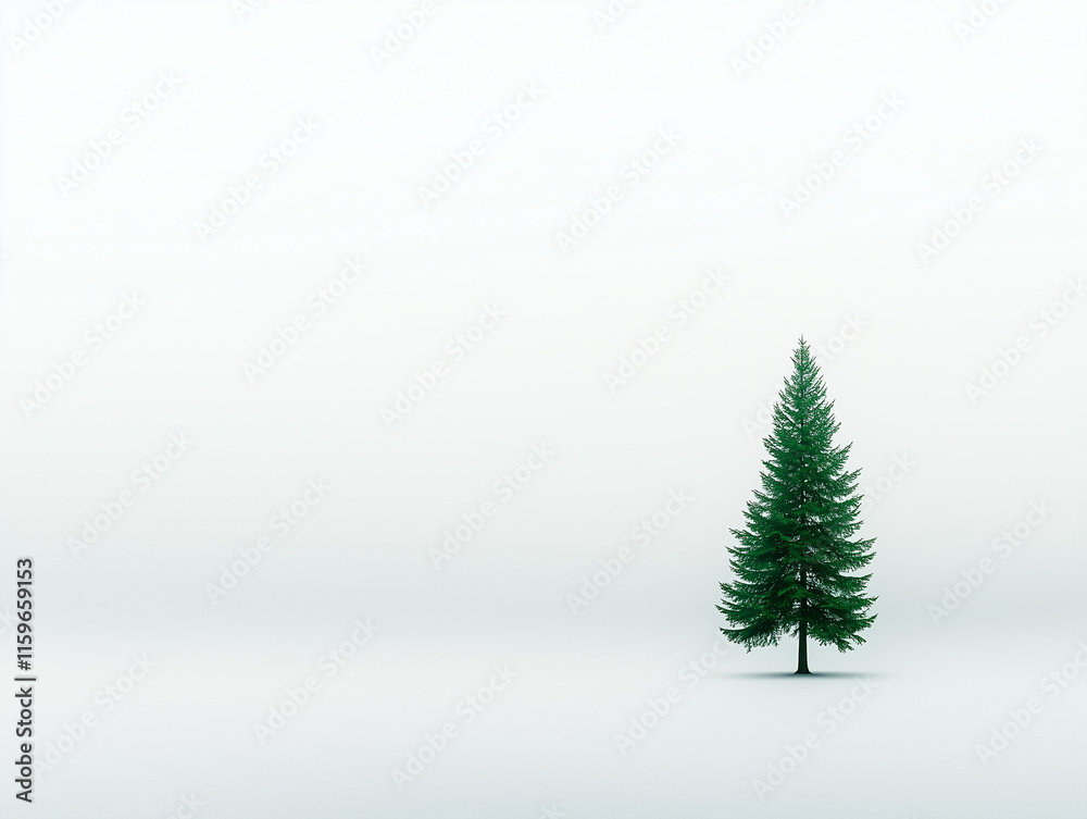 Obraz premium Solitary Fir Tree, Perfectly Centered, the Soul of Its Landscape