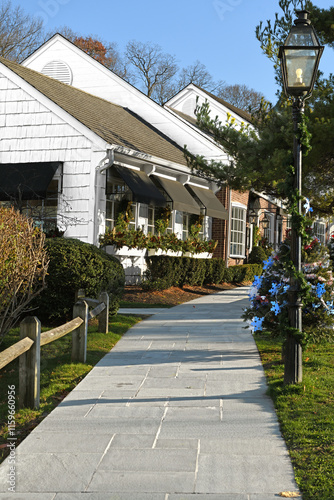 Boutique shops in Stony Brook Village Center, Suffolk County, New York, on Long Island, before Christmas