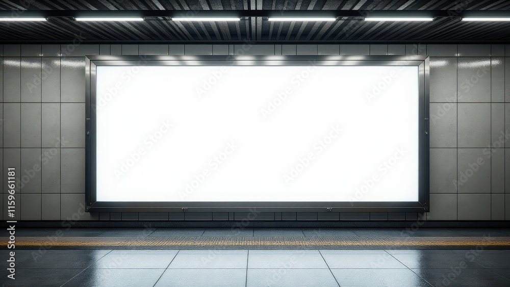 Clear, white advertising space in a subway station, ideal for custom designs and promotions. Clear, white advertising space in a subway station, ideal for custom designs and promotions.