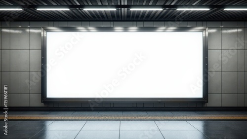 Clear, white advertising space in a subway station, ideal for custom designs and promotions. photo