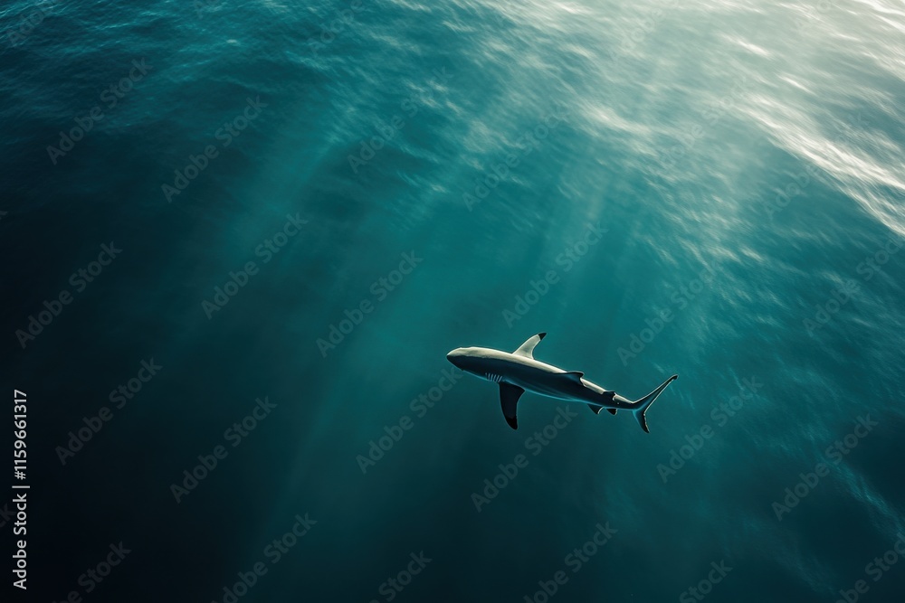 Fototapeta premium Oceanic whitetip shark in serene ocean environment graceful and powerful