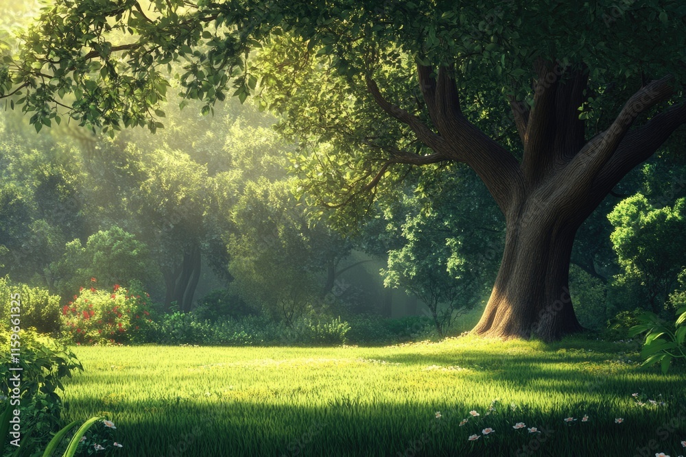 Breathtaking Green Park Oasis: A Serene Landscape of Trees, Grass, and Nature's Beauty in Full Summer Bloom Breathtaking Green Park Oasis: A Serene Landscape of Trees, Grass, and Nature's Beauty in Full Summer Bloom